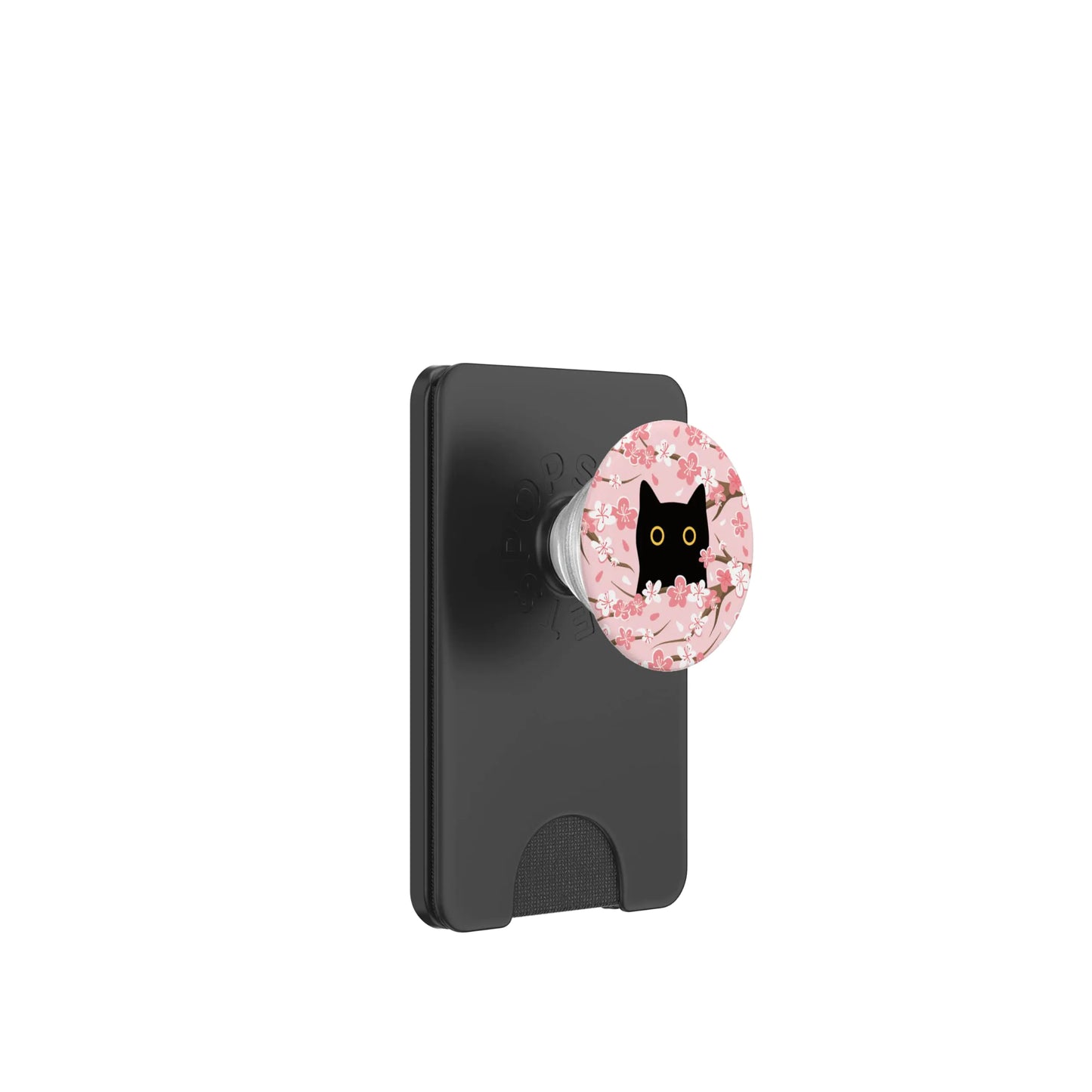 Japanese Black Cat PopGrip – Cherry Blossom MagSafe Wallet & Stand