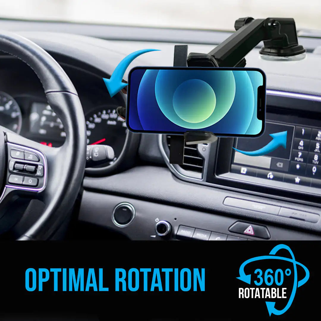 One-Touch Car Phone Mount – 360° Adjustable Holder for Dashboard & Windshield