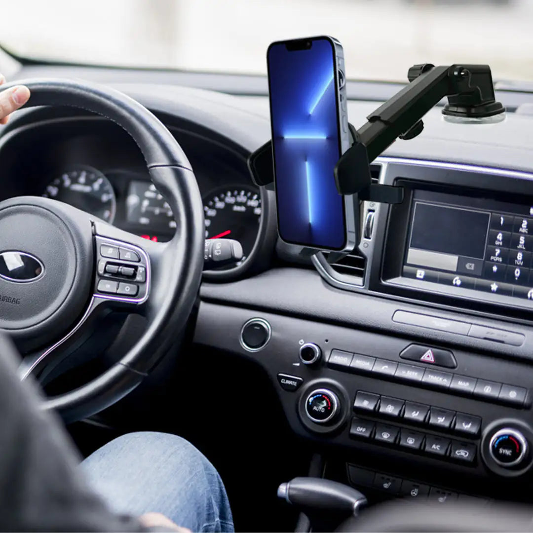 One-Touch Car Phone Mount – 360° Adjustable Holder for Dashboard & Windshield