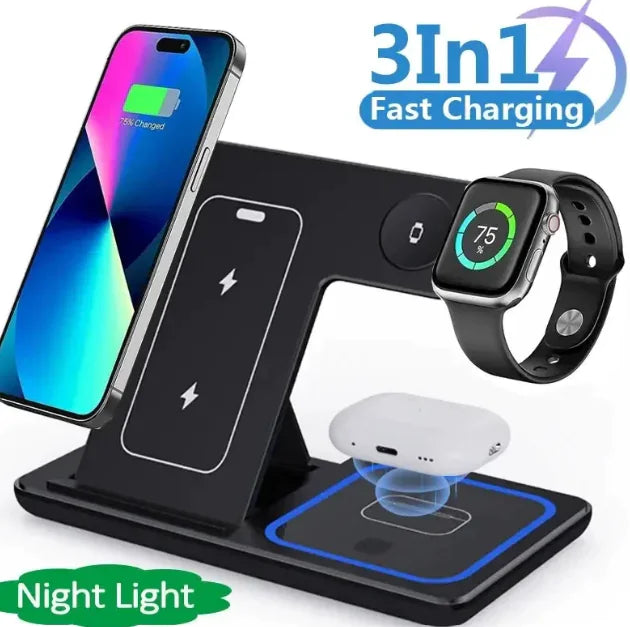 Faltbarer, kabelloser 15-W-3-in-1-LED-Ladeständer