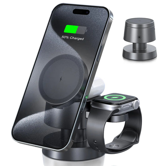 Kabelloses Telefonladegerät mit Nachtlicht: Faltbare 3-in-1-Dock-Schnellladestation für iPhone &amp; Airpods &amp; Apple Watch. Tragbare kabellose Ladegeräte, kompatibel mit mehreren Magsafe-Geräten